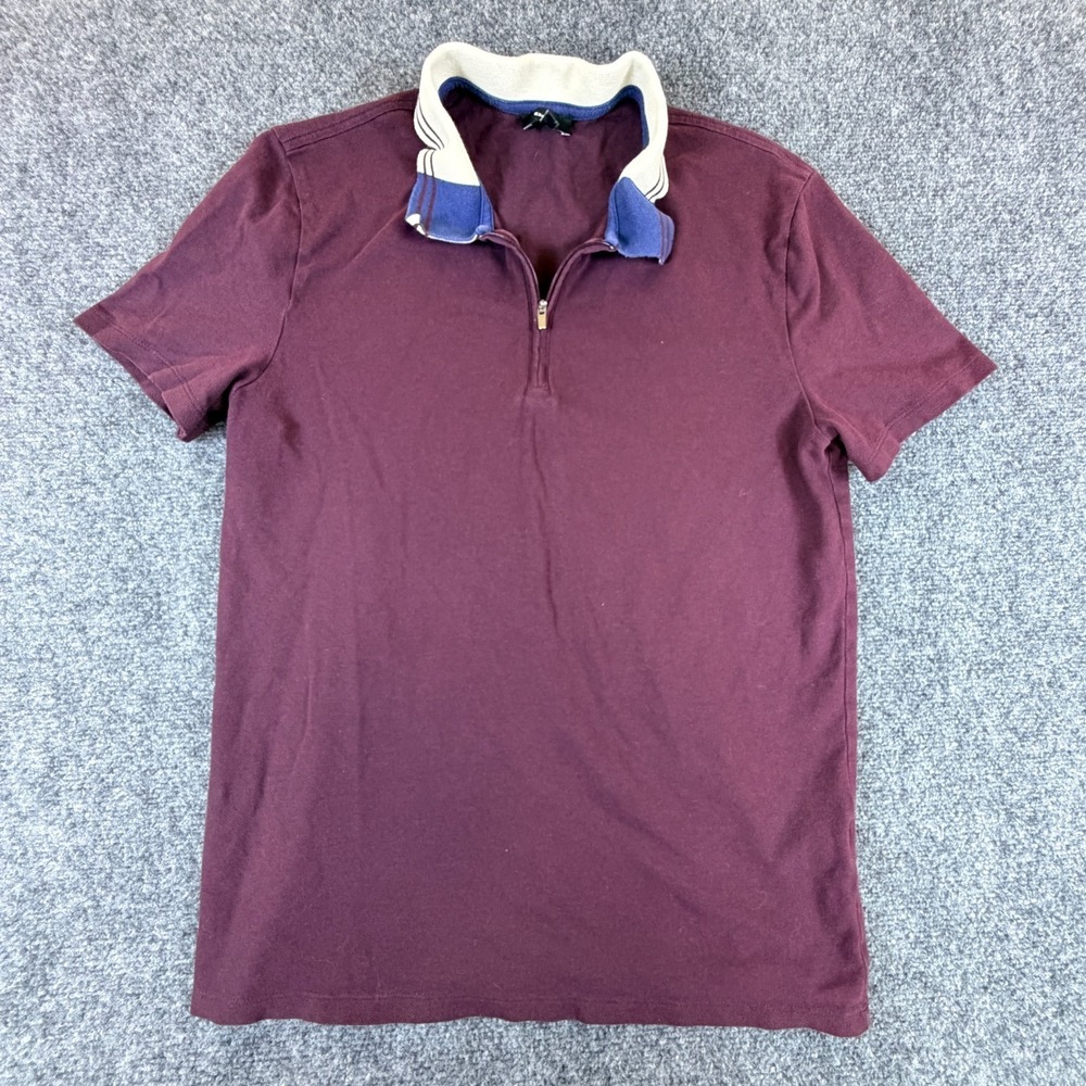 Express Zip Polo Shirt Mens Medium Burgundy Cotton Stretch Straight Hem Casual